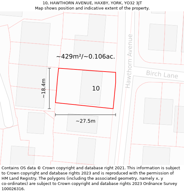 10, HAWTHORN AVENUE, HAXBY, YORK, YO32 3JT: Plot and title map