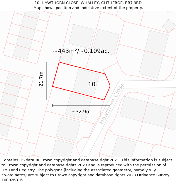 10, HAWTHORN CLOSE, WHALLEY, CLITHEROE, BB7 9RD: Plot and title map