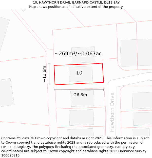 10, HAWTHORN DRIVE, BARNARD CASTLE, DL12 8AY: Plot and title map