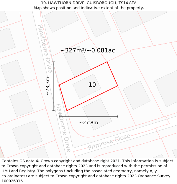 10, HAWTHORN DRIVE, GUISBOROUGH, TS14 8EA: Plot and title map