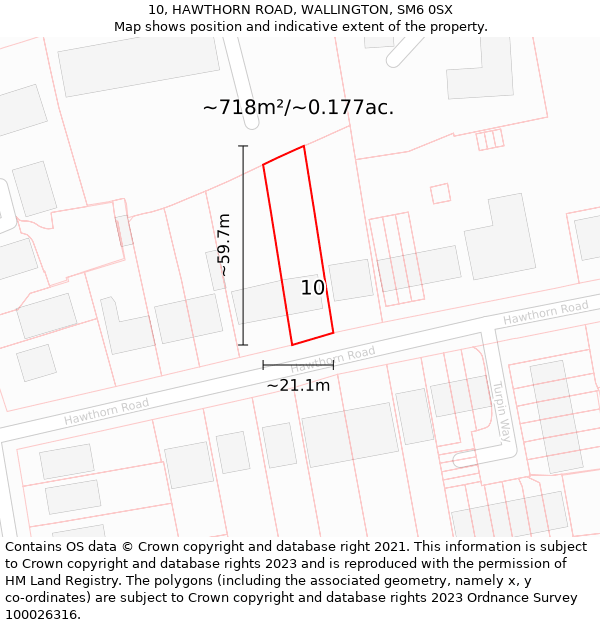 10, HAWTHORN ROAD, WALLINGTON, SM6 0SX: Plot and title map