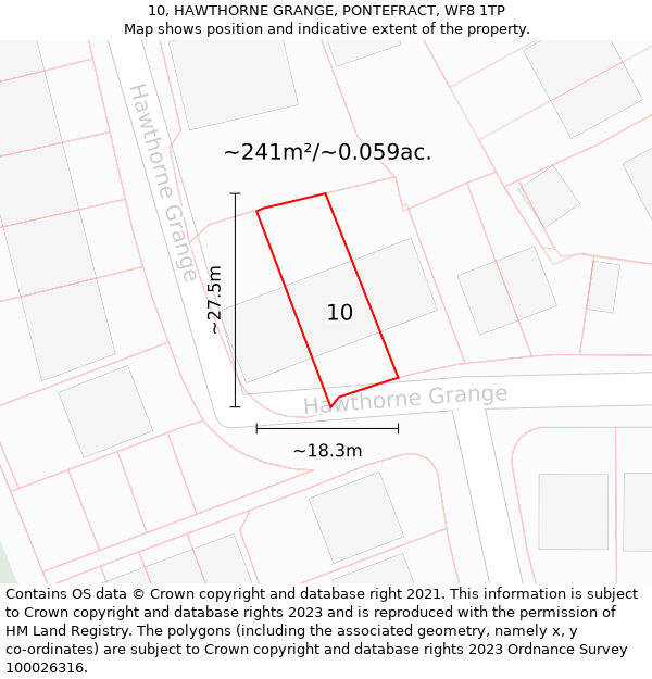 10, HAWTHORNE GRANGE, PONTEFRACT, WF8 1TP: Plot and title map