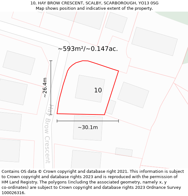 10, HAY BROW CRESCENT, SCALBY, SCARBOROUGH, YO13 0SG: Plot and title map