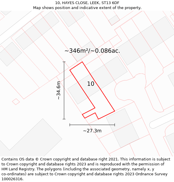 10, HAYES CLOSE, LEEK, ST13 6DF: Plot and title map