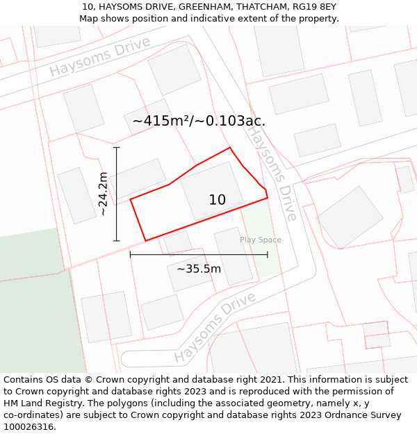 10, HAYSOMS DRIVE, GREENHAM, THATCHAM, RG19 8EY: Plot and title map