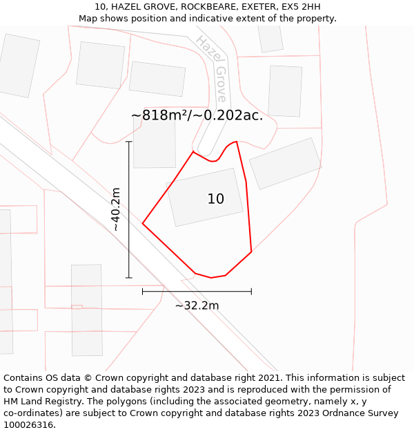 10, HAZEL GROVE, ROCKBEARE, EXETER, EX5 2HH: Plot and title map