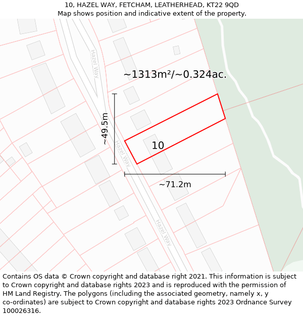 10, HAZEL WAY, FETCHAM, LEATHERHEAD, KT22 9QD: Plot and title map