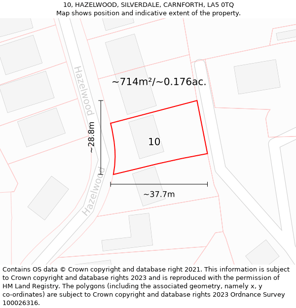 10, HAZELWOOD, SILVERDALE, CARNFORTH, LA5 0TQ: Plot and title map