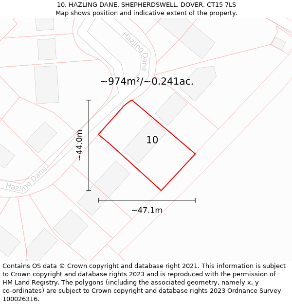 10, HAZLING DANE, SHEPHERDSWELL, DOVER, CT15 7LS: Plot and title map