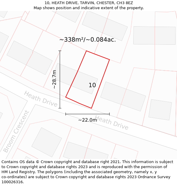 10, HEATH DRIVE, TARVIN, CHESTER, CH3 8EZ: Plot and title map