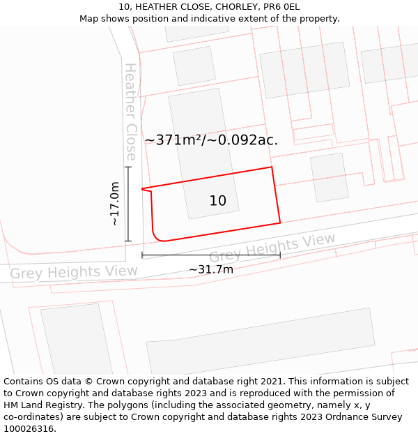 10, HEATHER CLOSE, CHORLEY, PR6 0EL: Plot and title map