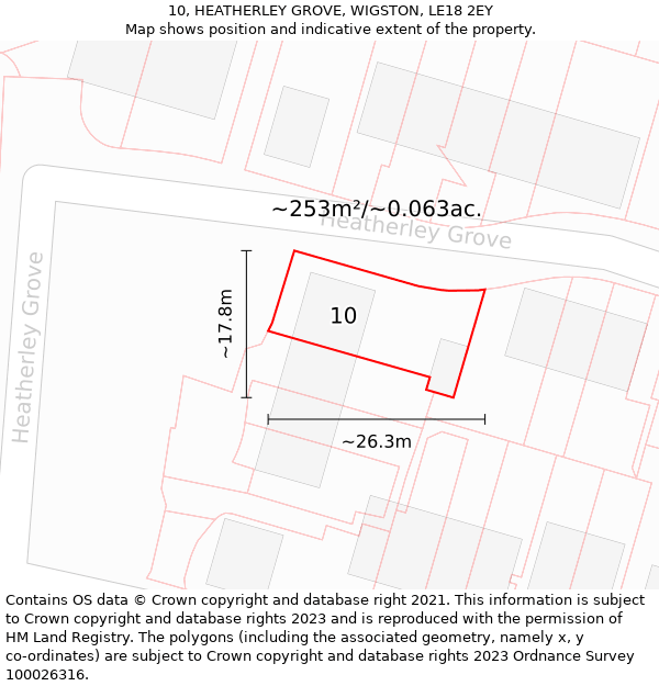 10, HEATHERLEY GROVE, WIGSTON, LE18 2EY: Plot and title map