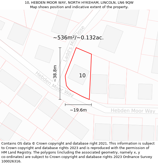 10, HEBDEN MOOR WAY, NORTH HYKEHAM, LINCOLN, LN6 9QW: Plot and title map