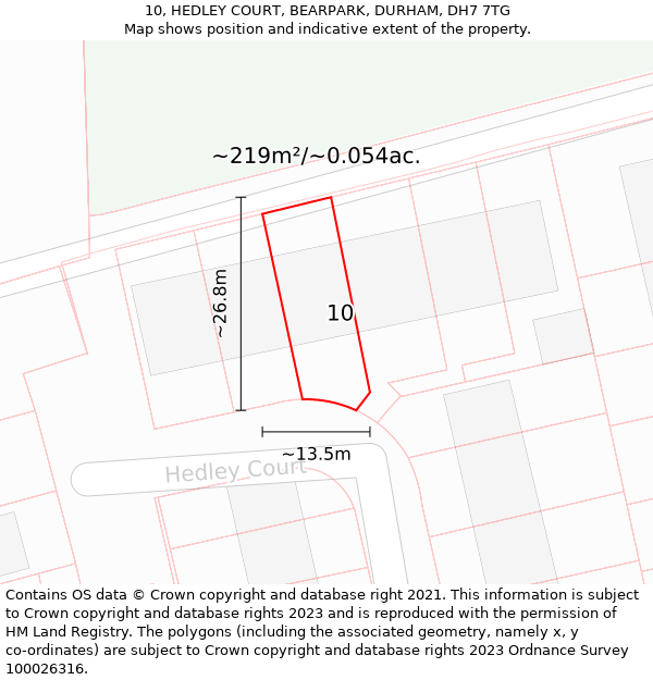 10, HEDLEY COURT, BEARPARK, DURHAM, DH7 7TG: Plot and title map