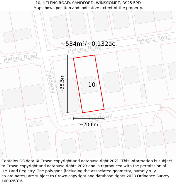 10, HELENS ROAD, SANDFORD, WINSCOMBE, BS25 5PD: Plot and title map