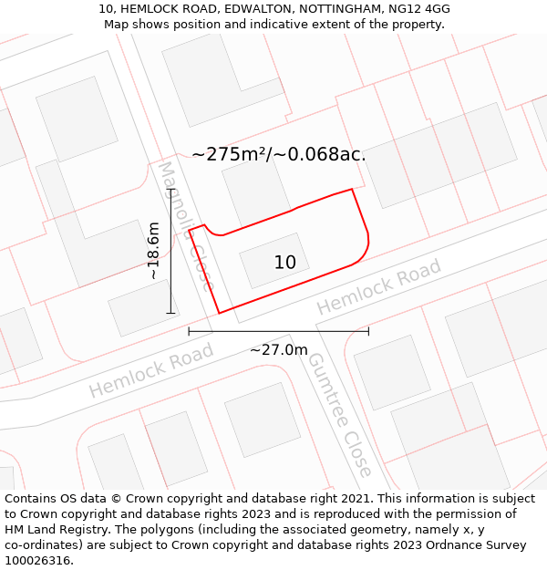 10, HEMLOCK ROAD, EDWALTON, NOTTINGHAM, NG12 4GG: Plot and title map