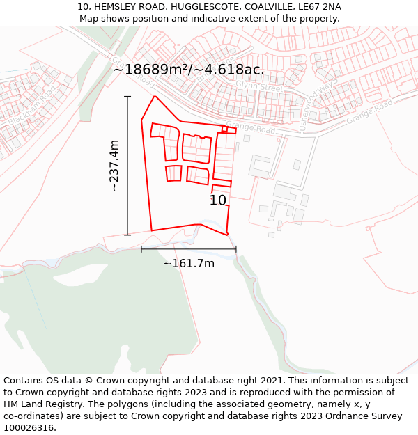 10, HEMSLEY ROAD, HUGGLESCOTE, COALVILLE, LE67 2NA: Plot and title map