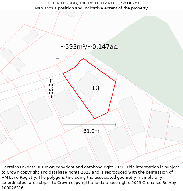 10, HEN FFORDD, DREFACH, LLANELLI, SA14 7AT: Plot and title map