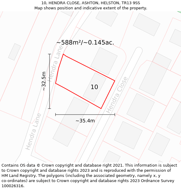 10, HENDRA CLOSE, ASHTON, HELSTON, TR13 9SS: Plot and title map