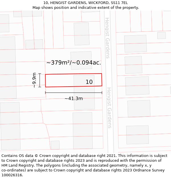 10, HENGIST GARDENS, WICKFORD, SS11 7EL: Plot and title map