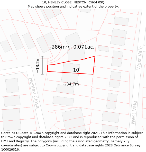 10, HENLEY CLOSE, NESTON, CH64 0SQ: Plot and title map