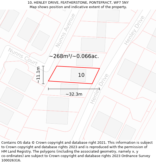 10, HENLEY DRIVE, FEATHERSTONE, PONTEFRACT, WF7 5NY: Plot and title map