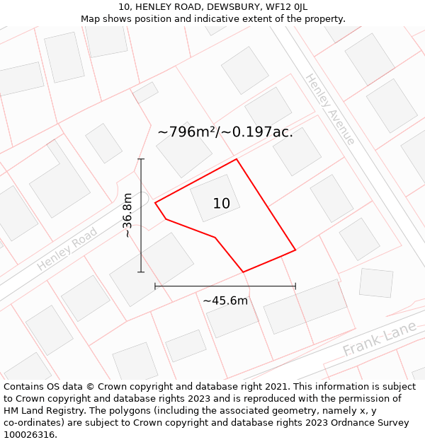 10, HENLEY ROAD, DEWSBURY, WF12 0JL: Plot and title map