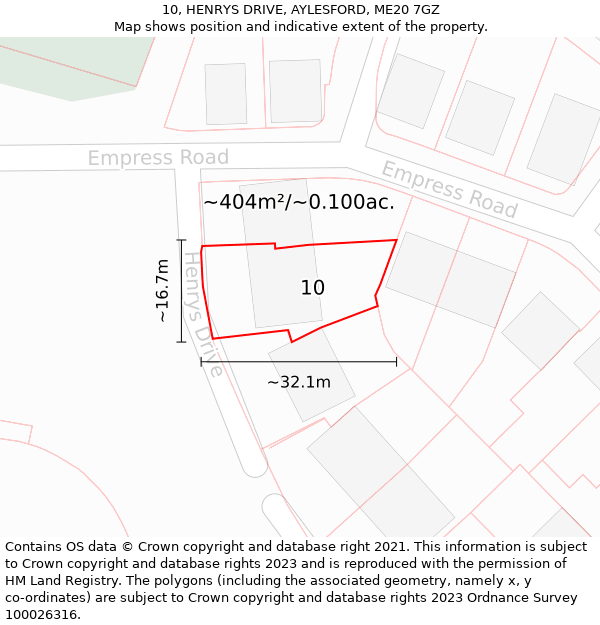 10, HENRYS DRIVE, AYLESFORD, ME20 7GZ: Plot and title map