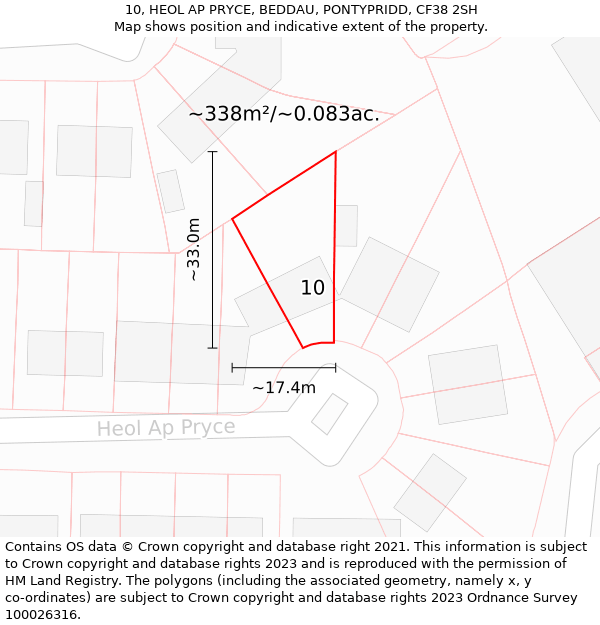 10, HEOL AP PRYCE, BEDDAU, PONTYPRIDD, CF38 2SH: Plot and title map