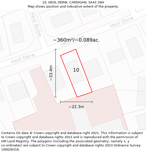 10, HEOL DERW, CARDIGAN, SA43 1NH: Plot and title map