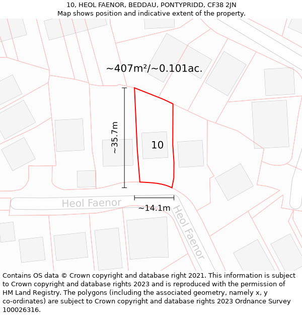 10, HEOL FAENOR, BEDDAU, PONTYPRIDD, CF38 2JN: Plot and title map