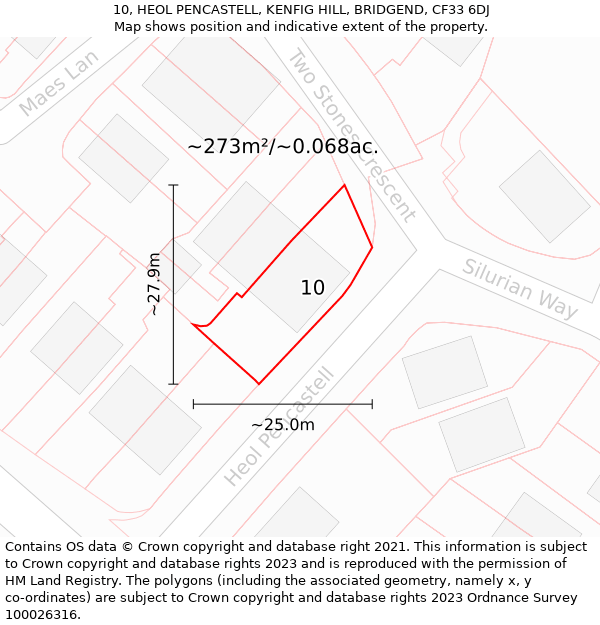 10, HEOL PENCASTELL, KENFIG HILL, BRIDGEND, CF33 6DJ: Plot and title map