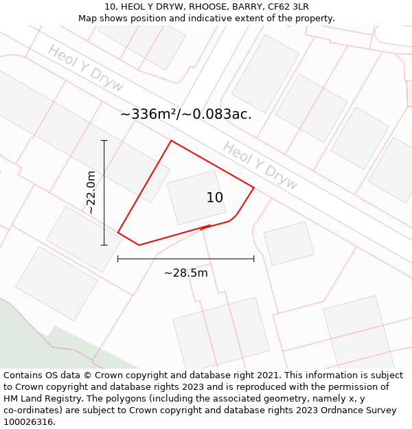 10, HEOL Y DRYW, RHOOSE, BARRY, CF62 3LR: Plot and title map