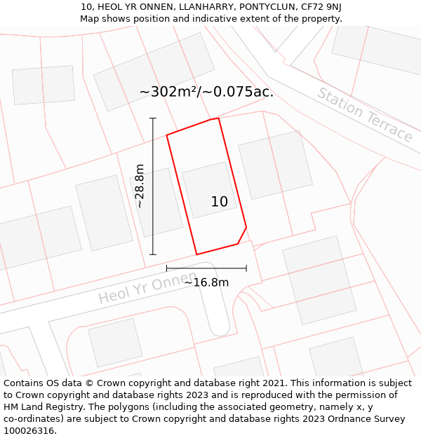 10, HEOL YR ONNEN, LLANHARRY, PONTYCLUN, CF72 9NJ: Plot and title map