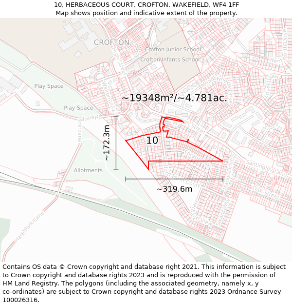 10, HERBACEOUS COURT, CROFTON, WAKEFIELD, WF4 1FF: Plot and title map