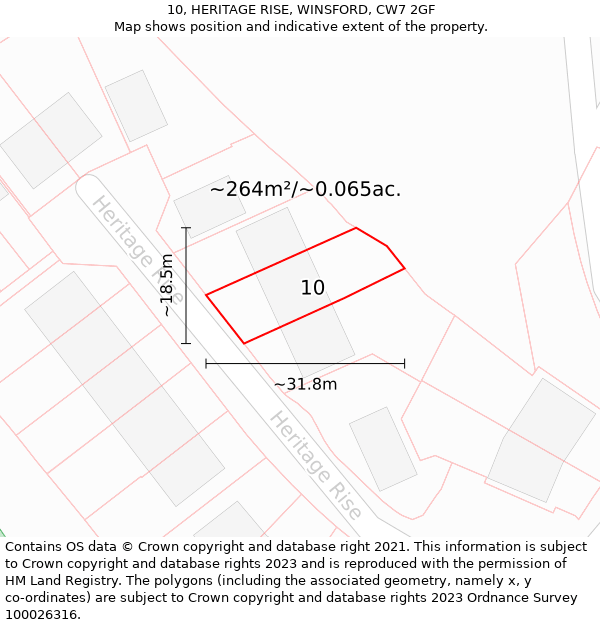 10, HERITAGE RISE, WINSFORD, CW7 2GF: Plot and title map