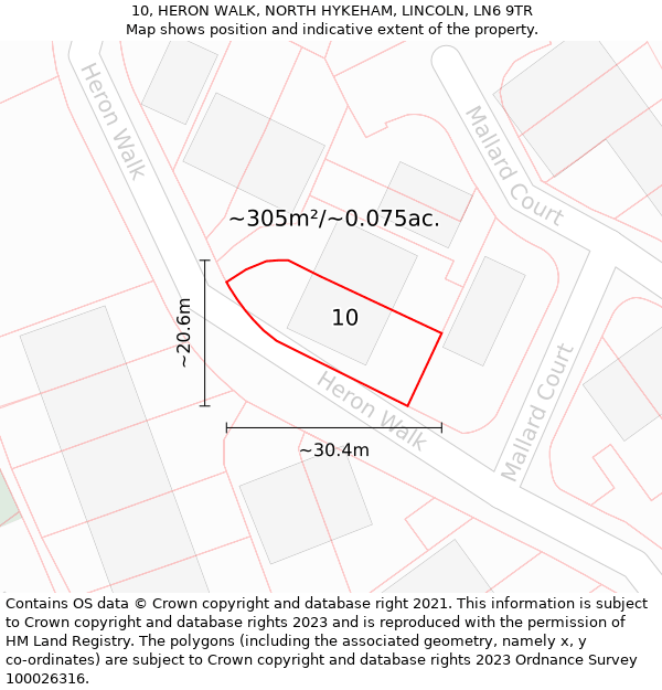 10, HERON WALK, NORTH HYKEHAM, LINCOLN, LN6 9TR: Plot and title map