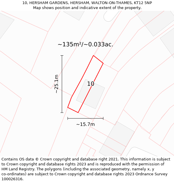 10, HERSHAM GARDENS, HERSHAM, WALTON-ON-THAMES, KT12 5NP: Plot and title map