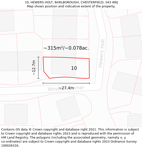 10, HEWERS HOLT, BARLBOROUGH, CHESTERFIELD, S43 4WJ: Plot and title map