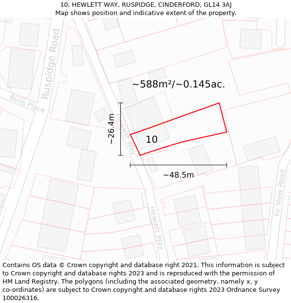 10, HEWLETT WAY, RUSPIDGE, CINDERFORD, GL14 3AJ: Plot and title map