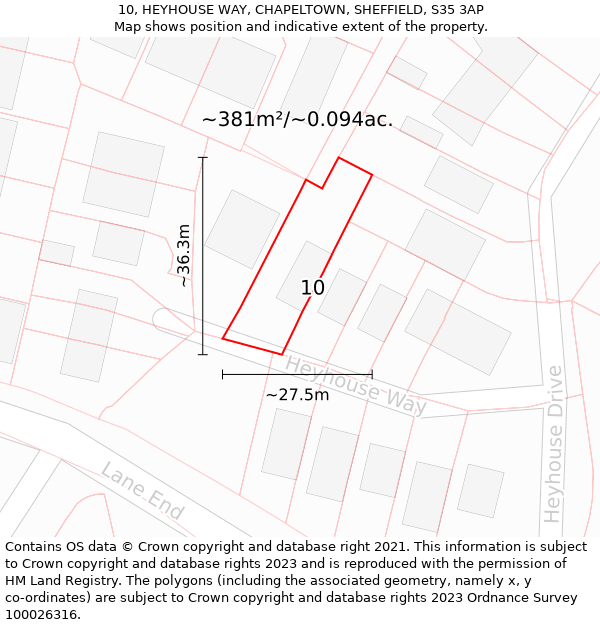 10, HEYHOUSE WAY, CHAPELTOWN, SHEFFIELD, S35 3AP: Plot and title map