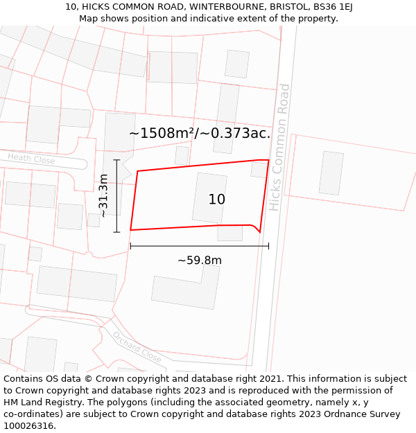 10, HICKS COMMON ROAD, WINTERBOURNE, BRISTOL, BS36 1EJ: Plot and title map