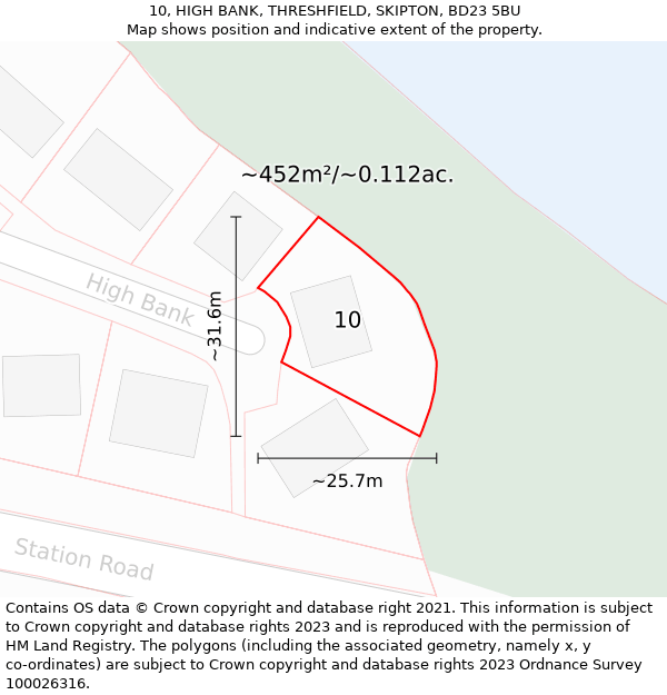 10, HIGH BANK, THRESHFIELD, SKIPTON, BD23 5BU: Plot and title map