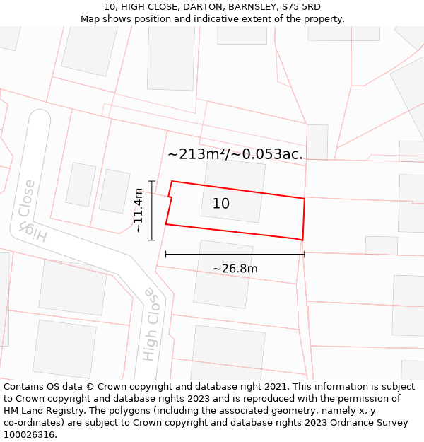 10, HIGH CLOSE, DARTON, BARNSLEY, S75 5RD: Plot and title map