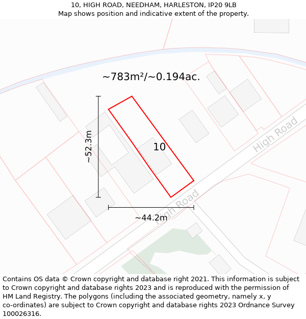 10, HIGH ROAD, NEEDHAM, HARLESTON, IP20 9LB: Plot and title map