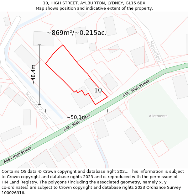 10, HIGH STREET, AYLBURTON, LYDNEY, GL15 6BX: Plot and title map