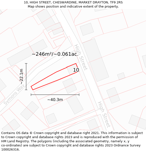 10, HIGH STREET, CHESWARDINE, MARKET DRAYTON, TF9 2RS: Plot and title map