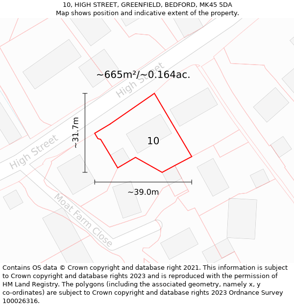 10, HIGH STREET, GREENFIELD, BEDFORD, MK45 5DA: Plot and title map