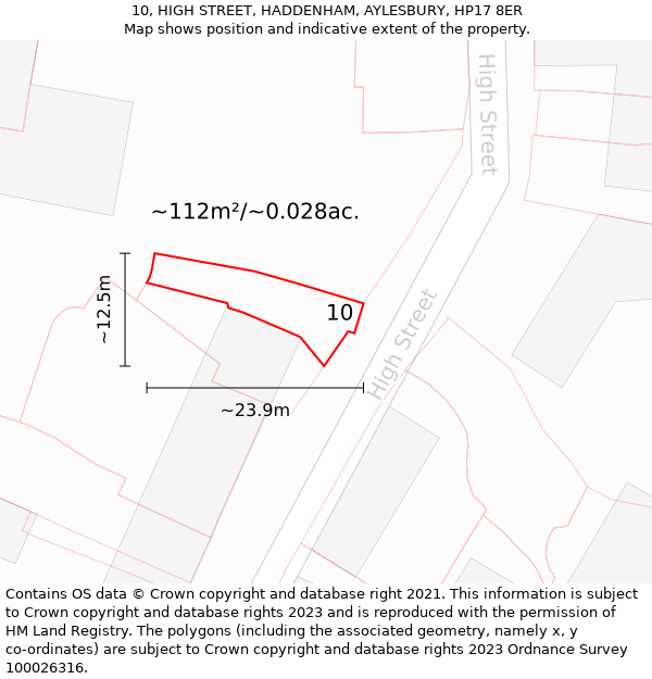 10, HIGH STREET, HADDENHAM, AYLESBURY, HP17 8ER: Plot and title map