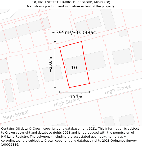 10, HIGH STREET, HARROLD, BEDFORD, MK43 7DQ: Plot and title map